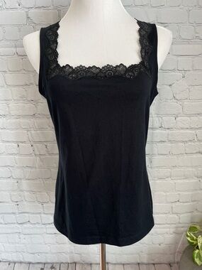 Black Lace Trim Tank Top